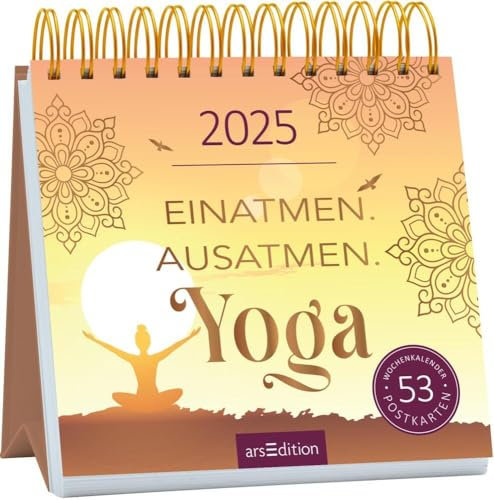 Einatmen. Austamen. Yoga. - Postkartenkalender 2025 - arsEdition-Verlag - Aufstellbar - Wochenkalender mit 53 Postkarten für achtsame und bewusste Momente - 17 cm x 17 cm