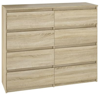 YUMEBLY Kommode 8 Schubladen Sonoma 100x97x40cm | Schrank für Kleidung, Dokumente, kleine Gegenstände | Ideal für Schlafzimmer, Wohnzimmer, Kinderzimmer und Büro