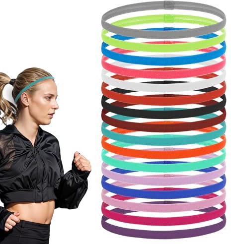 16 Stück Sport Haarband Sport Stirnband Dünn Antirutsch Elastische Stirnbänder, Dehnbare, Schmale Stirnbänder Für Frauen, rutschfeste, Dünne Stirnbänder Für Frauen, Männ