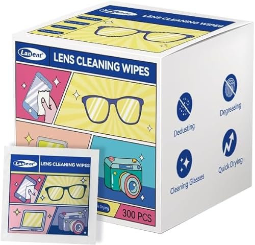 300 PCS Lens Cleaning Wipes for Eyeglasses, Glasses Cleaner Wipes, Lens Wipes for Glasses/Sunglasses, Phones, iPads, Eyeglasses, Tablets, Laptops, Computers, Mirrors, Lens Wipes Individually Wrapped