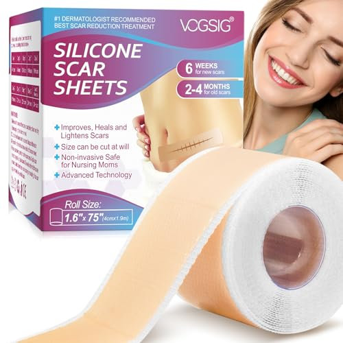Silikonpflaster für Narben, Silikon-Narben-Tücher, Professionell für Narben Durch C-Sektion, medizinische Qualität (1.6 * 75-1.9M), ultradünn, flexibel, Narbenbehandlung für alle Hauttypen