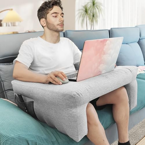 Potelane Inflatable Reading Pillow with Removable Cover - Comfortable Bed & Sofa Desk with Storage Pockets for Gaming, Reading, Working - Portable and Easy to Clean（Pump not incl.）
