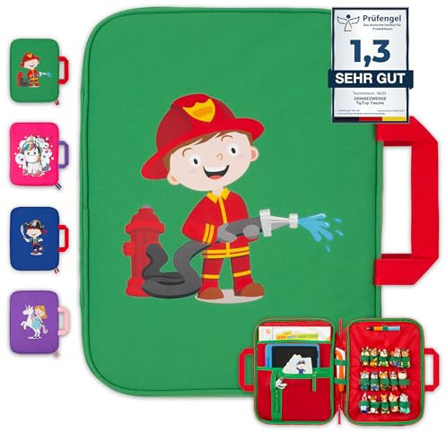 GRINSEZWERGE Tasche für Edurino & Tonie Figuren, TipToi Stift und Kinder Tablet | Sammel-Mäppchen mit Platz für 15 Figuren | auch für Tip TOI Zubehör und Bücher sowie Toniebox Tonies Feuerwehrmann