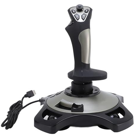 Garsent Stick de Vol, PC Flight Joystick, Commandes de Simulateur de Vol USB, Bâton de Jeu avec Vibration et Gaz, 12 Touches Programmables, 4 Essieux, Interrupteur de Chapeau à 8 Voies