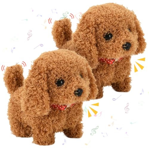 Hund Spielzeug Kinder, Spielzeug Hund der Läuft und Bellt, Roboter Hund mit Fell, Realistischer Roboter Welpe Kinder Geschenk, Interaktives Plüschtier mit Gehen, Schwanzwedeln, Geschenk für Mädchen