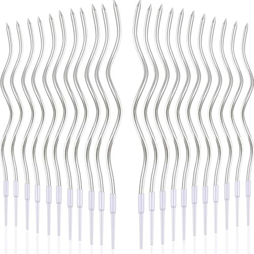 KMFYMPT 24 Stück Silber Geburtstagskerzen, Spiral Kerzen Geburtstag, Tortenkerzen, Kerzen Geburtstag mit Ständer, Ideal für Geburtstage, Hochzeitsfeiern, Brautduschen, Baby Shower Party Dekoration