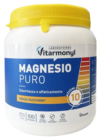 Magnesio Puro in Polvere - Magnesio Solubile 240g - Integratore contro Stanchezza e Affaticamento - 10 Azioni Benefiche - Senza Glutine e Lattosio - Solubilità Istantanea, Con Misurino - Vitarmonyl