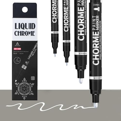 4PCS Silver Metallic Chrome Paint Pens Metallic Mirror Liquid Chrome Paint Chrome Paint for Metal High Gloss Permanent Liquid Chrome Pen for Coloring Stroke Model Metal(0.7mm/1mm)
