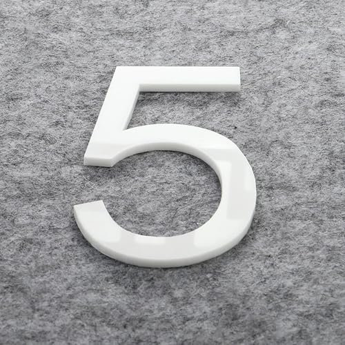 Self Adhesive House Numbers Stickers 2/3/4 Inch Modern Acrylic Door Number Gold/Silver/Black/White Address Mailbox Sign, for Wall Decor Hotel Apartment Cafe Room Yard Office Garden Street(White 5,2In)