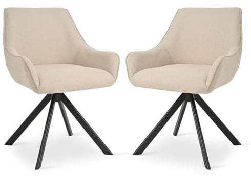 Goeurvant Swivel Dining Chairs Set of 2, 360° Swivel Kitchen Chair for Living Room with Armrests, Upholstered, Metal Leg, Beige