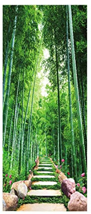 Sticker Porte Chemin de bambou L100 x H200cm Papier Peint pour Porte Stickers Trompe Loeil Papier Peint 3d Trompe L'oeil Poster de Porte