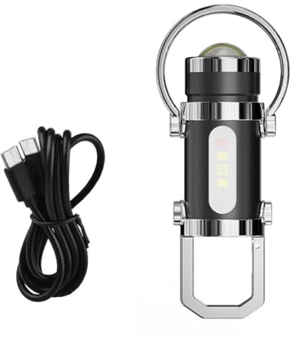 FLKWOP Emergency PowerBank Keychain Flashlight（3 in 1）, Red/Blue/White Strobe, 1200mAh USB-C Charging, For Emer Flashlight Portable