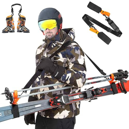 Comioke Skigurte zum Tragen, Universal Ski Tragegurt Verstellbar Skigurt, Ski Zubehör Klettverschluss Tragegurte, Einfachen Transport IhrerSkiausrüstung fur Outdoor Aktivitäten im Winter