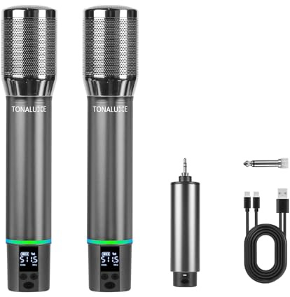TONALUXE Wireless Microphones, Professional Rechargeable UHF Dual Microphones System, Plug and Play, for Karaoke, Speech, Wedding, Church, PA System