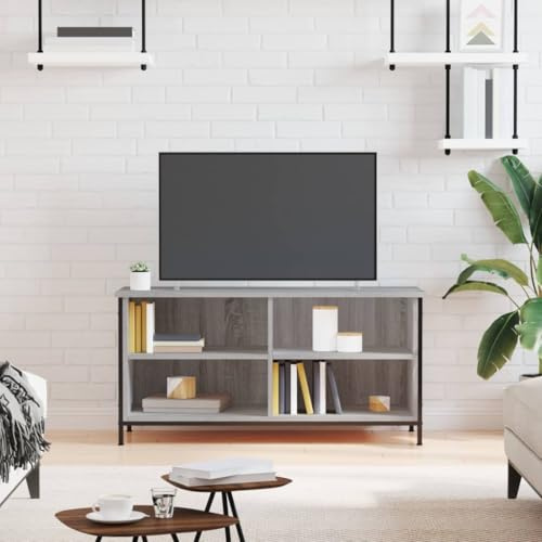 Ordellia Meuble TV gris Sonoma - 100 x 40 x 50 cm - En matériau dérivé du bois avec pieds en fer - Console multimédia pour salon et chambre à coucher - Centre de divertissement stable