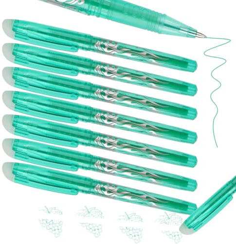 MOTIBACK Gelstifte Set Radierbar, Kugelschreiber mit 0,5 mm Spitze & Radiergummi, Löschbare Stifte für Schule, Büro & Planung (7, Grün)
