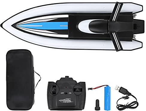 Bateau RC de course à grande vitesse, double hélice, batterie longue durée, télécommande, piscines, lacs pour enfants (Noire)