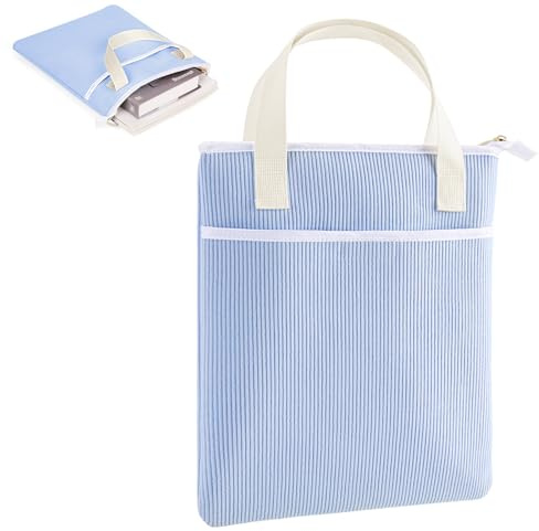 31x26cm Custodia Libro Regali per Amanti dei Libri con Cerniera e Tasca Frontale Borsa Porta Copertina Libri in Vellu a Coste con Protezione in Polyester per Copertine Libri Scolastici (Blu)