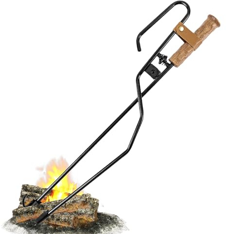 Pinces à feu de camp – Fer/bois de sapele | Pinces à troncs | Pinces à bois de chauffage pour brasiers pour barbecue, camping, fours en plein air, manutention du bois et usage quotidien en plein air