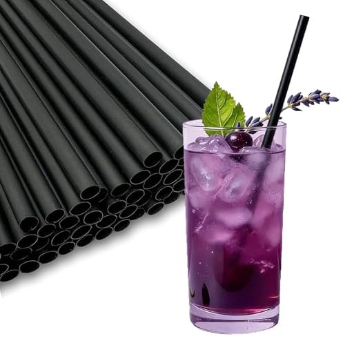 100 cannucce riutilizzabili 19 x 0,6 cm, cannucce in plastica nere, stabili, cannucce per cocktail, caffè, famiglie, latte, succhi di frutta, bar, ristoranti e feste