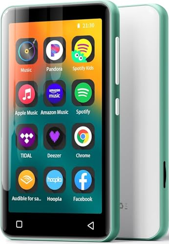 innioasis 16 GB MP3-Player mit Bluetooth und WLAN, MP3-Player, Apple Music, 4 Zoll Touchscreen, Android-Streaming, MP3, MP4-Player für Kinder Grün und Weiß