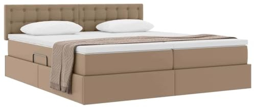 vidaXL Aufbewahrungsbett Cappuccino 200 x 200 cm Kunstleder, Stylisches modernes Aufbewahrungsbett, Schaumstoffmatratze, platzsparendes Design, hydraulische Liftfunktion