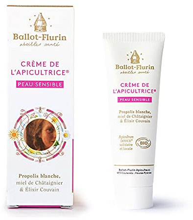 Ballot Flurin - Crème hydratante visage - Peau Sensible - Apiculture douce - Propolis blanche - Fabriqué en France - Certifié Cosmébio - Tube de 30ml