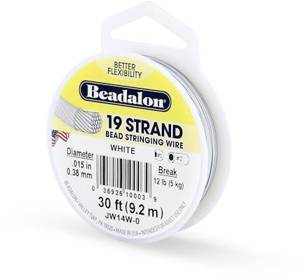 Beadalon Stringing Wire 19-Strand .015-Inch (.38-Millimeter) Diameter 30-Feet/Pkg, White | Flexible Durable Jewelry Wire Design for Beading, Custom Creations, and Professional Jewelry Making Projects Made in USA