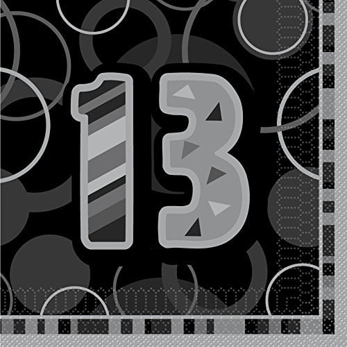 Unique Party 28486 - Glitz Black 13th Birthday Paper Napkins, Pack of 16