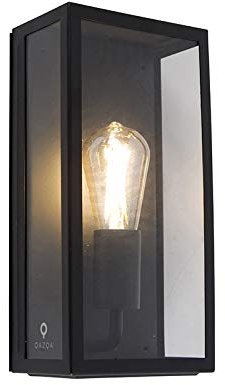 Qazqa - Modern Industrie I Vintage I Außen Wandlampe schwarz IP44 mit Glas - Rotterdam I Außenbeleuchtung - Edelstahl Rechteckig - LED geeignet E27