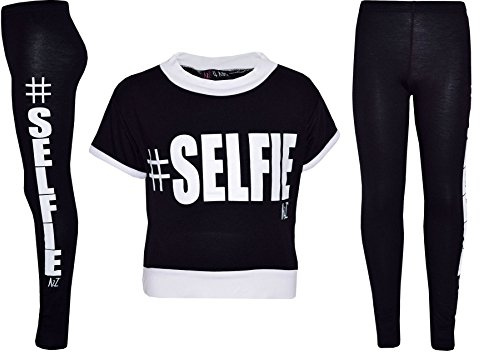 A2Z 4 Kids Girls Crop Top Legging Set Selfie Durable Stylish Soft Lightweight Casual Wear Summer Tank Top Outfit Clothing Elastic Waistband Leggings Sets 5-13 Years