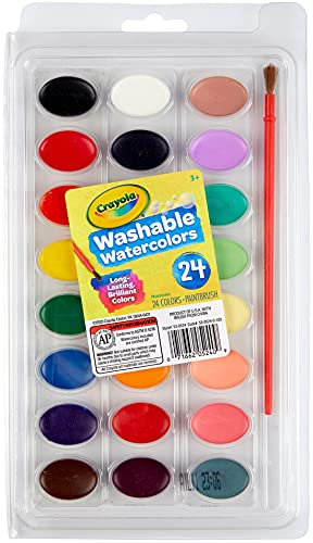Crayola - I Lavabilissimi, Aquarelles lavables pour enfants avec pinceau, Couleurs assorties, 24 pièces, 53-0524
