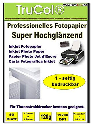 trucol 200x 120g /m² 13x18 Einseitiges SUPER Hochglänzendes Fotopapier High Glossy für Inkjet Tintenstrahldrucker Grußkarten