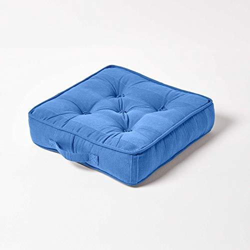 HOMESCAPES Coussin de Sol – Galette de Chaise – Bleu 40x40x8cm – Collection Rajput 100% Coton