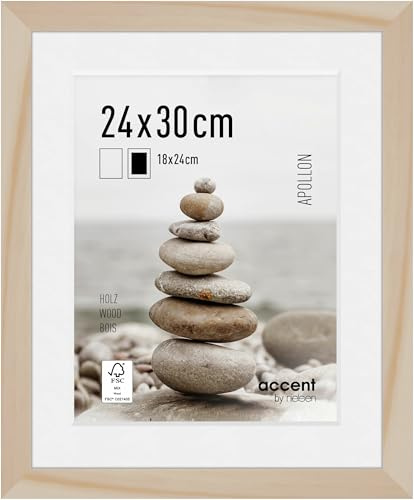 accent by nielsen Holz Bilderrahmen Apollon, 24 x 30 cm, Hellbraun | Holz Rahmen mit Passepartout im Hoch- & Querformat zum Aufhängen Hellbraun matt Echtglas