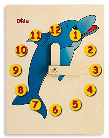 Dida - Lernuhr Für Kinder - Delfin - Spielerisch Die Uhrzeit Lernen, Eine Kinderlernuhr Aus Holz Für Den Kindergarten, Die Vorschule Und Zu Hause
