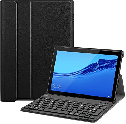 FINTIE Bluetooth QWERTZ Tastatur Hülle für Huawei MediaPad T5 10,1 Zoll 25,6 cm - Ständer Schutzhülle mit Magnetisch Abnehmbarer Drahtloser Deutscher Bluetooth Tastatur, Schwarz