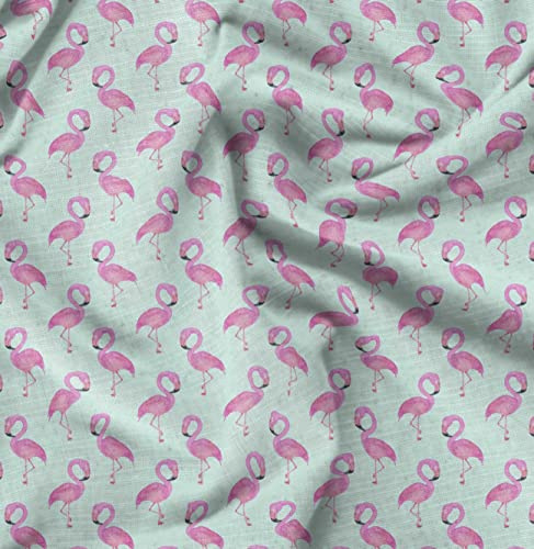 Soimoi Grun japanischer Kreppsatin Stoff Flamingo Vogel Stoff Meterware 42 Zoll breit