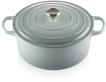 Le Creuset Cocotte ronde signature en fonte émaillée avec couvercle, 9 litres, sel de mer