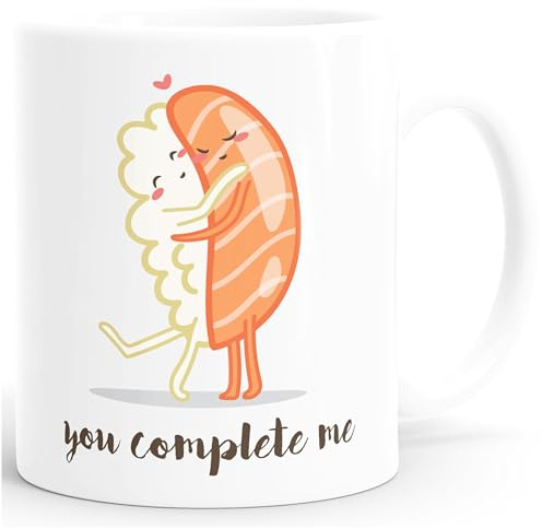 MoonWorks® Kaffee-Tasse Sushi You complete me Spruch Liebe Valentinstag Freund Freundin Weiss unisize