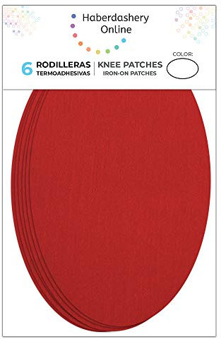 6 rodilleras color Rojo termoadhesivas de plancha. Coderas para proteger tu ropa y reparación de pantalones, chaquetas, jerseys, camisas. 16 x 10 cm. RP5