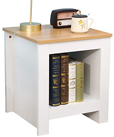 CF Furniture End Table Small Coffee Table Side Table with Shelf - Grey+Oak,45x45x50cm (White)