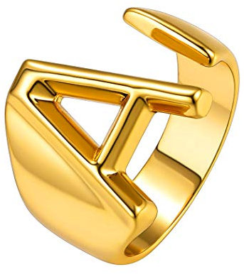 Suplight Damen Verstellbarer Ring 18k Vergoldet Offener Ring Buchstabe A goldfarben Initiale Statement Ring Anfangsbuchstaben Ring für Männer Modeschmuck Accessoire für Weihnachten Geburtstag