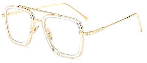 Iron Man Sonnenbrillen Herren Trendy Brillen Fashion Square Sonnenbrillen Transparentes Blatt des transparenten Kreises des Goldrahmens