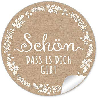 24 STICKER Schön, dass es dich gibt Etiketten als Danksagung in Natur Kraftpapier Look weiße Blütenranke als Danksagung für Gläser Geschenktüten zur Hochzeit Geburtstag Taufe, 4 cm, matt