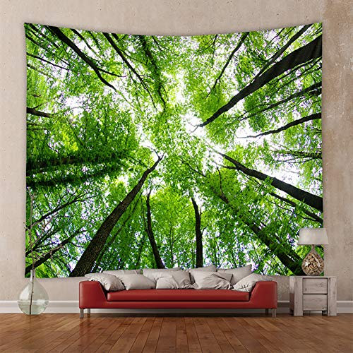 Lsimeru Grün Wald Wandteppich Himmel 180x230 Natur Landschaft Wandbehang Psychedelic Dschungel Wandtuch Tapestry Wandkunst Wohnzimmer Schlafzimmer Deko