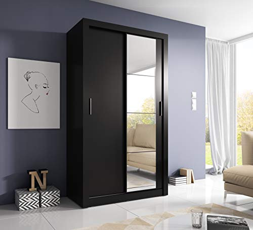 Schwebetürenschrank Kleiderschrank AR-06 ARTI Garderobenschrank mit Spiegel Schiebetürenschrank (Schwarz Matt)