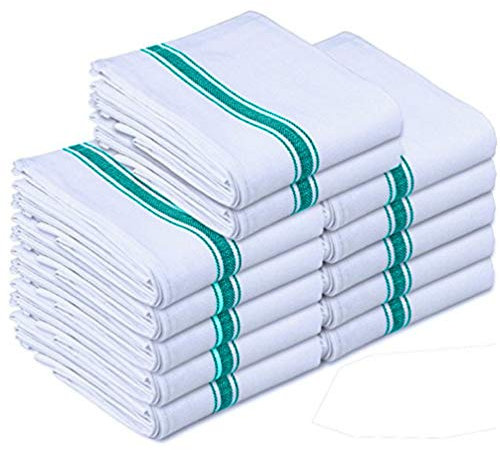 Platinum Ice Pack of 12 Kitchen Towel's–100% Cotton, Large 20” x 30” (50cm x 76cm) Dish Towels - Ultra Absorbent, Durable, Washable Green