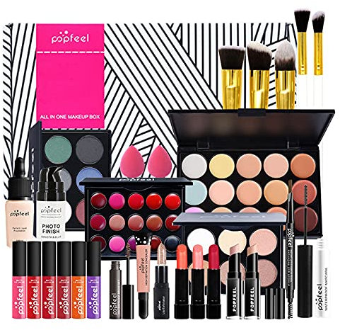 MKNZOME 26-teiliges Make-up-Set für Damen, professionell, mit Make-up-Tasche, Make-up-Paletten, Lidschatten, Lipgloss, Geschenkset für Geburtstag, Weihnachten
