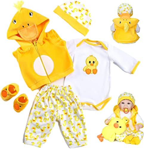 Vestiti per Bambole Reborn da 20-22 ( 50-55cm ) Accessori Vestito Giallo Anatra 5 pz Set